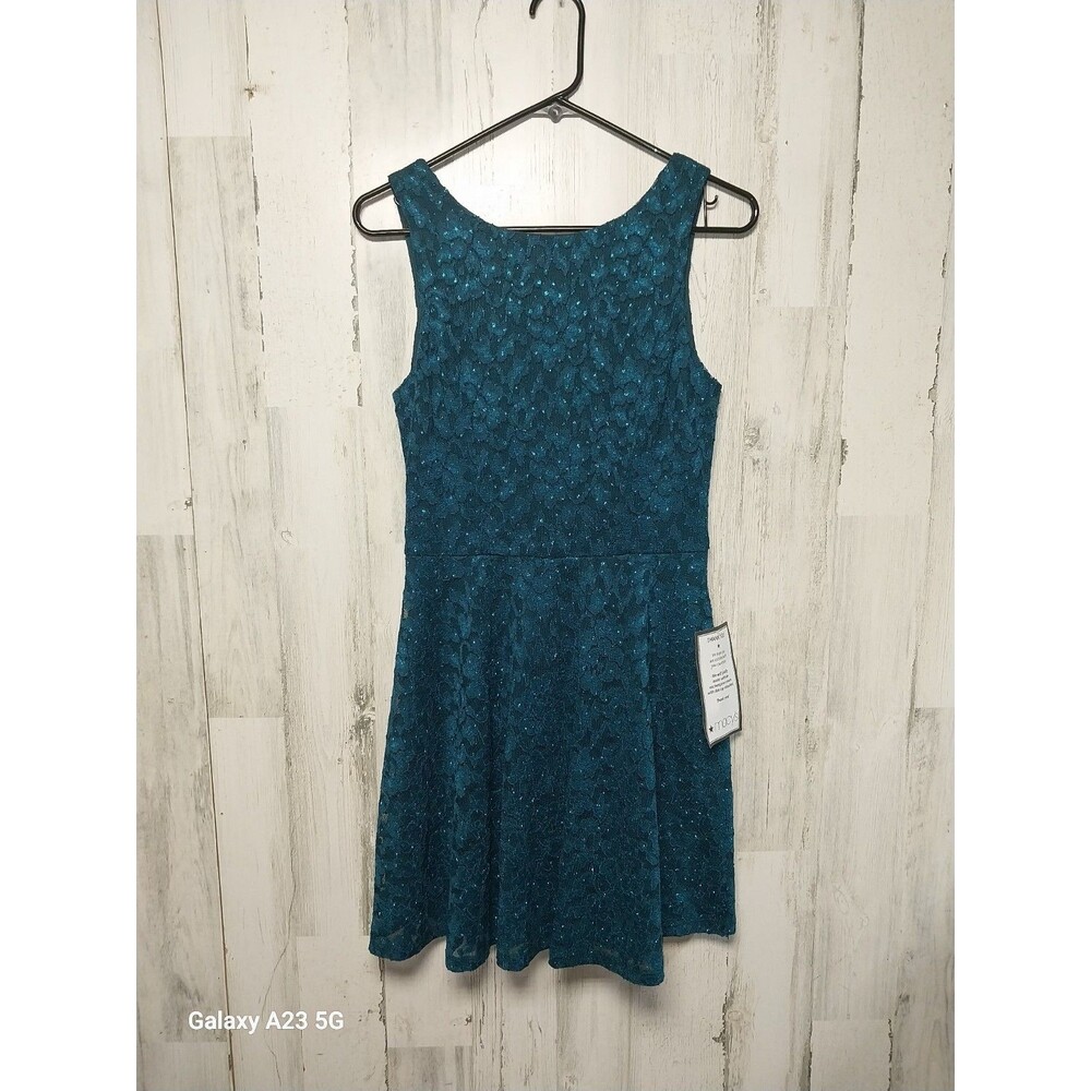 NWT SPEECHLESS Teal Sleeveless Short Dress Floral Lace Size 7